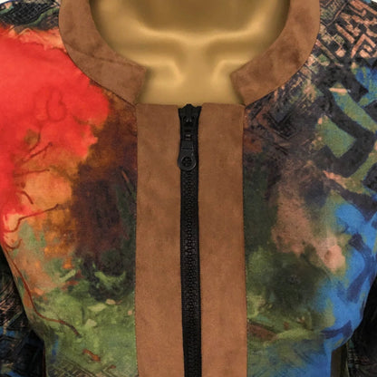 Aria Multicoloured Faux Suede Trim Zip Jacket UK 10 US 6 EU 38 - Timelessfashions