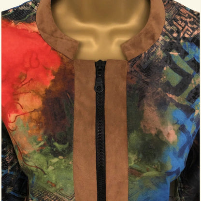 Aria Multicoloured Faux Suede Trim Zip Jacket UK 8 US 4 IT 40 - Timelessfashions