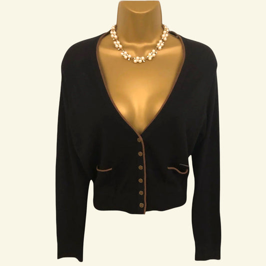 Marie Mero Black Cotton & Wool Mix Cardigan UK 12 EU 40 US 8 BNWT RRP £89 - Timelessfashions