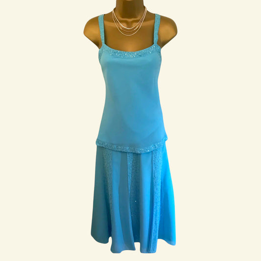 Gina Bacconi Turquoise Chiffon 3 Piece Special Occasion Outfit UK 12 US 8 EU 40 - Timelessfashions