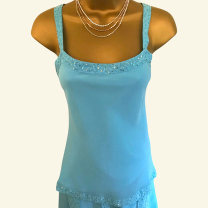 Gina Bacconi Turquoise Chiffon 3 Piece Special Occasion Outfit UK 12 US 8 EU 40 - Timelessfashions
