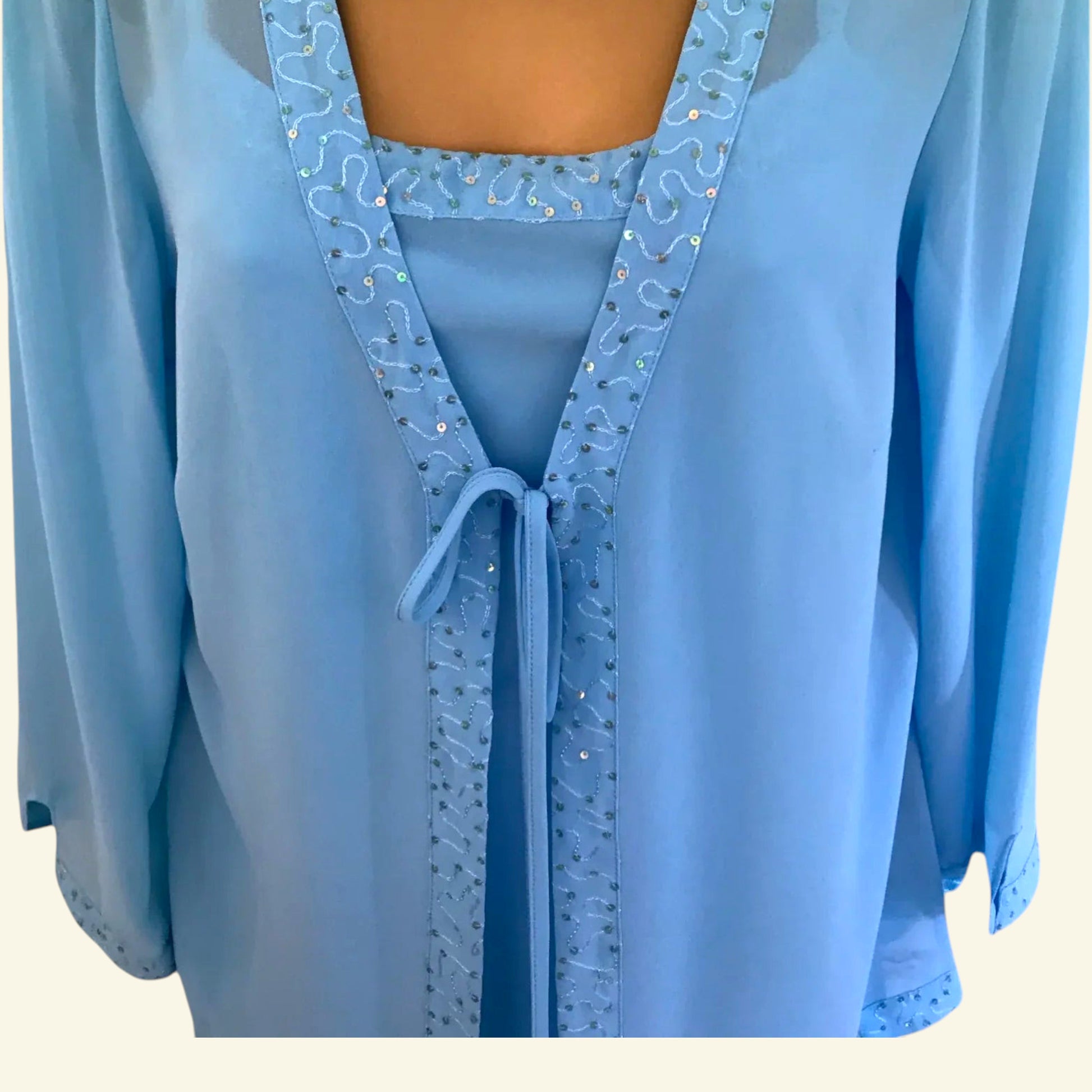 Gina Bacconi Turquoise Chiffon 3 Piece Special Occasion Outfit UK 12 US 8 EU 40 - Timelessfashions