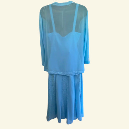 Gina Bacconi Turquoise Chiffon 3 Piece Special Occasion Outfit UK 12 US 8 EU 40 - Timelessfashions