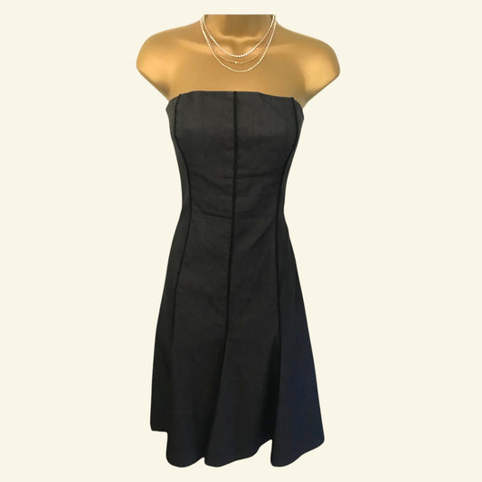 Nicole Farhi Grey Vintage Cotton Mix Bardot Dress & Jacket UK 8/10 US 4/6 EU 36/38 - Timelessfashions