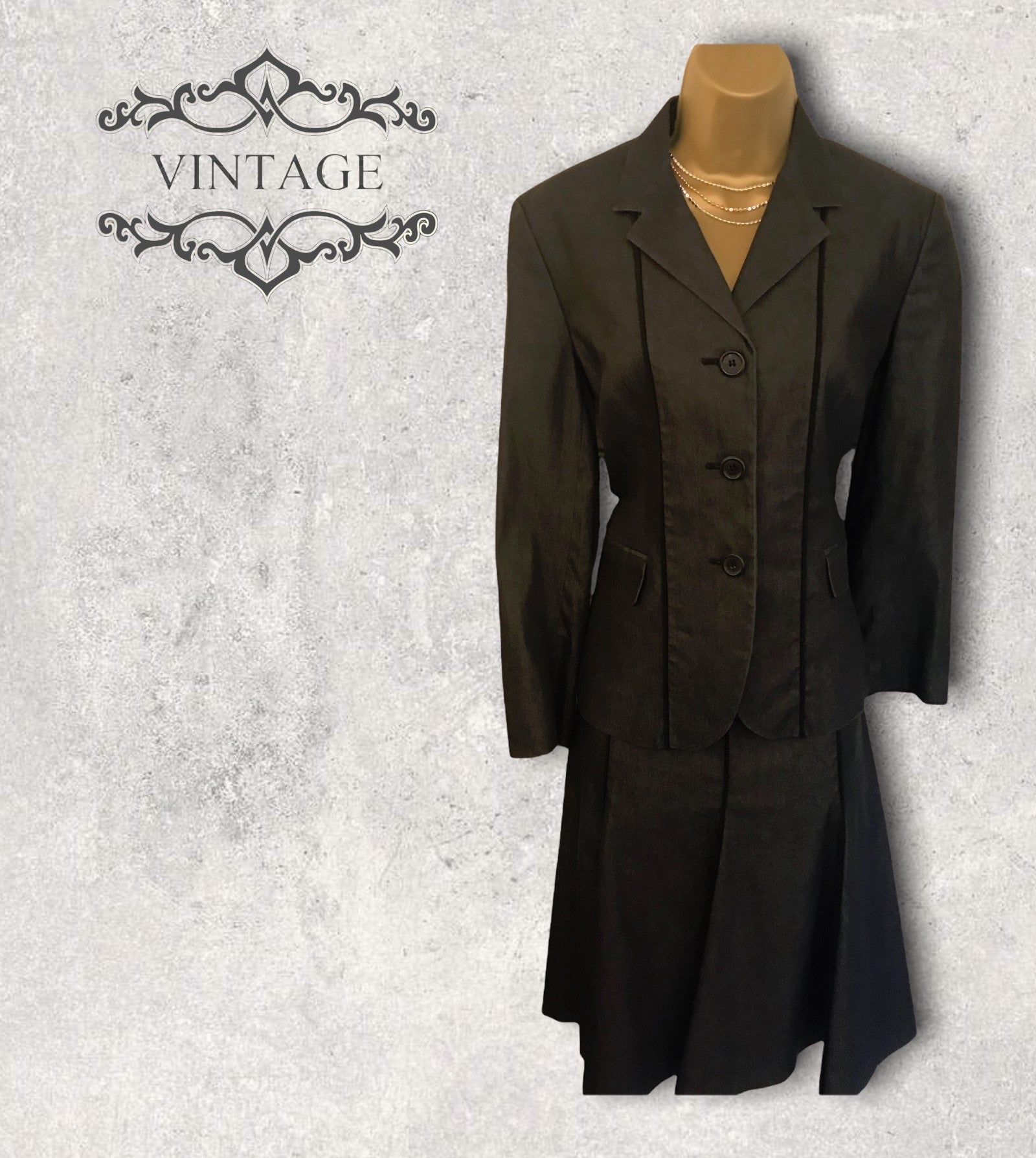 Nicole Farhi Grey Vintage Cotton Mix Bardot Dress & Jacket UK 8/10 US 4/6 EU 36/38 Timeless Fashions