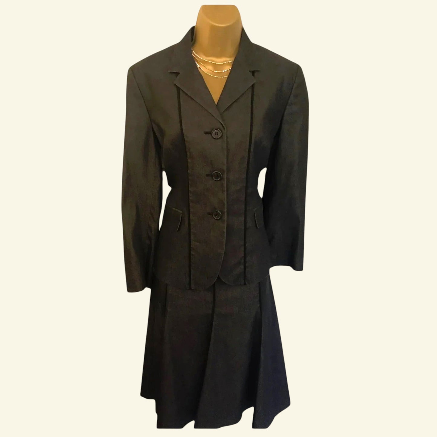 Nicole Farhi Grey Vintage Cotton Mix Bardot Dress & Jacket UK 8/10 US 4/6 EU 36/38 - Timelessfashions