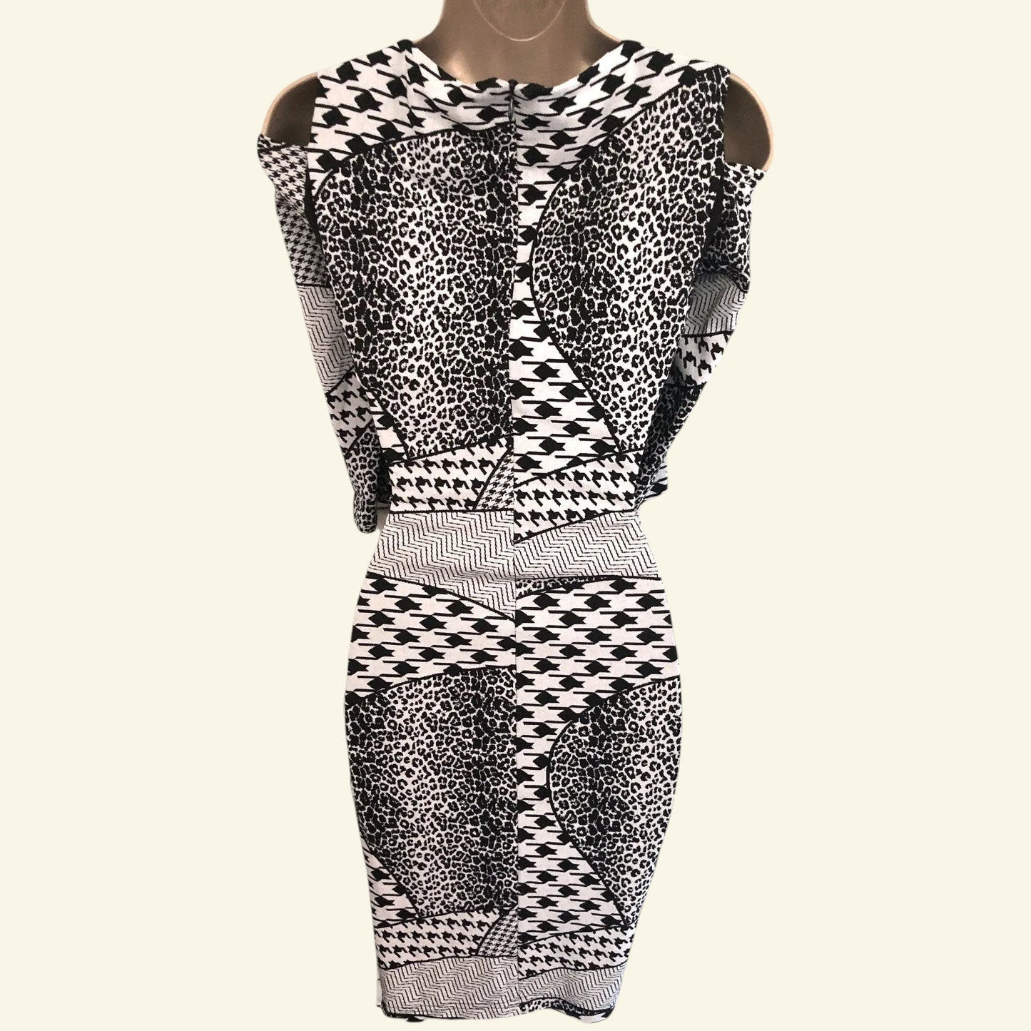 Joseph Ribkoff Black & White Cold Shoulder Dress UK 10 US 6 EU 38 - Timelessfashions