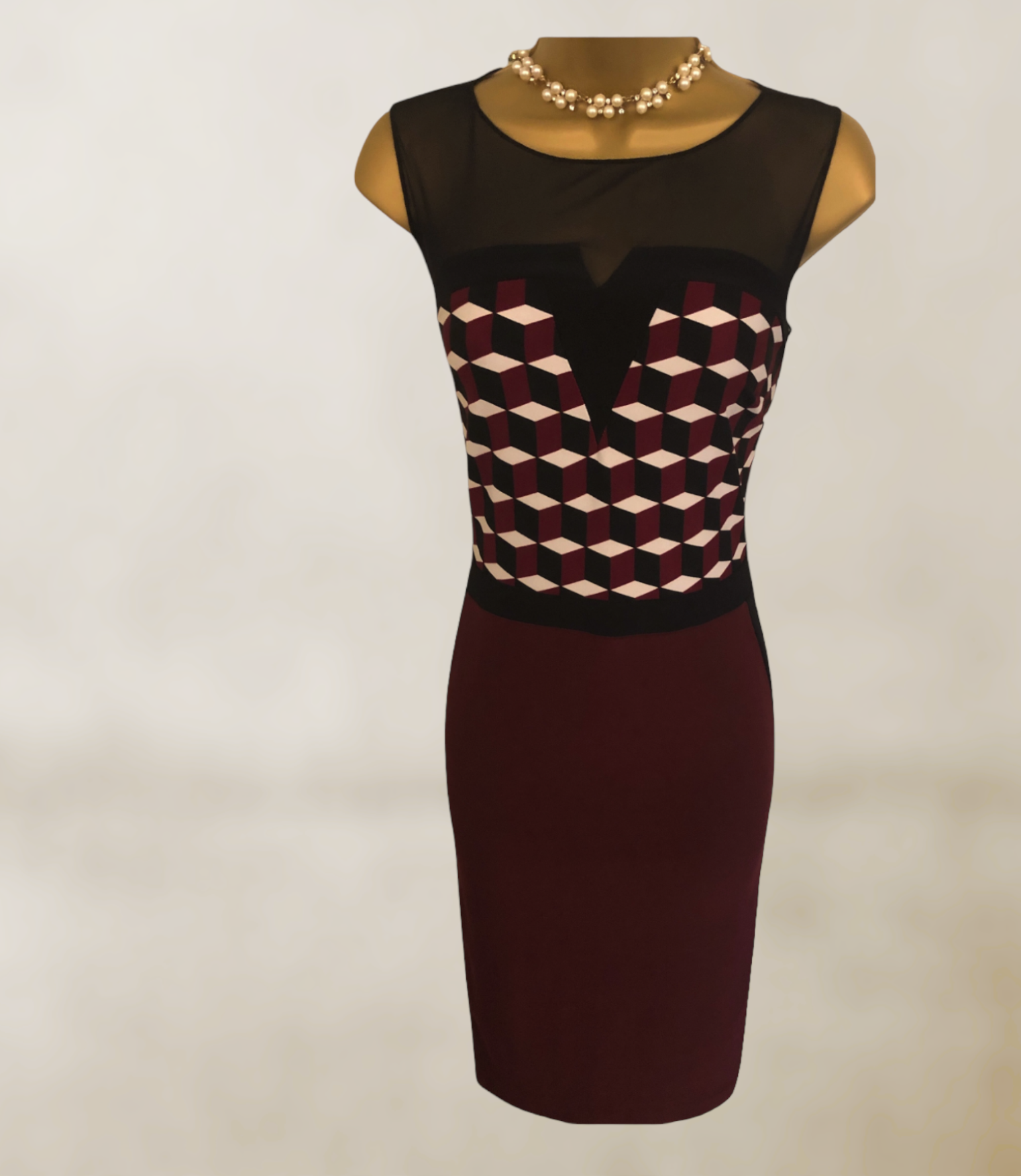 JOSEPH RIBKOFF Wine & Black Geometric Stretch Dress UK 10 US 6 EU 38 BNWT RRP £220 Timeless Fashions
