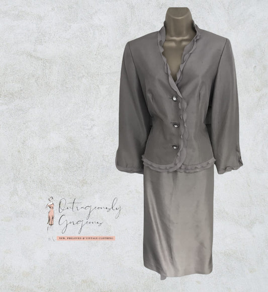 Medici Grey Silk Special Occasion Suit UK 10 US 6 EU 38 Timeless Fashions