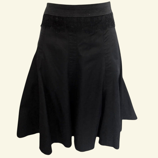 Karen Millen Ladies Black Satin & Lace A-Line Skirt UK 8 US 4 EU 36 - Timelessfashions