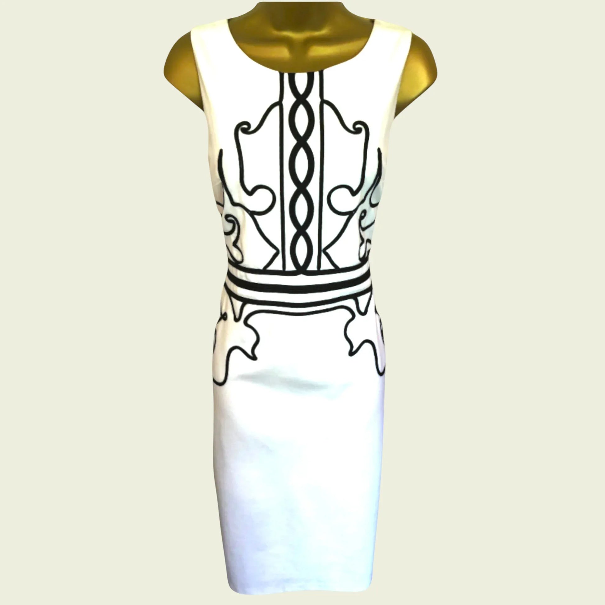 Joseph Ribkoff White Stretch Dress With Black Tape Work UK 10 US 6 EU 38 - Timelessfashions