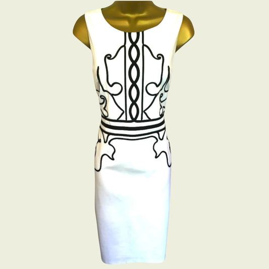 Joseph Ribkoff White Stretch Dress With Black Tape Work UK 10 US 6 EU 38 - Timelessfashions
