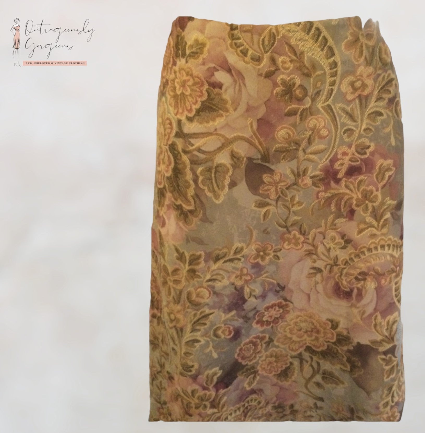 Phase Eight Golden & Dusky Pink Floral Skirt UK 12 US 8 EU 40 Timeless Fashions