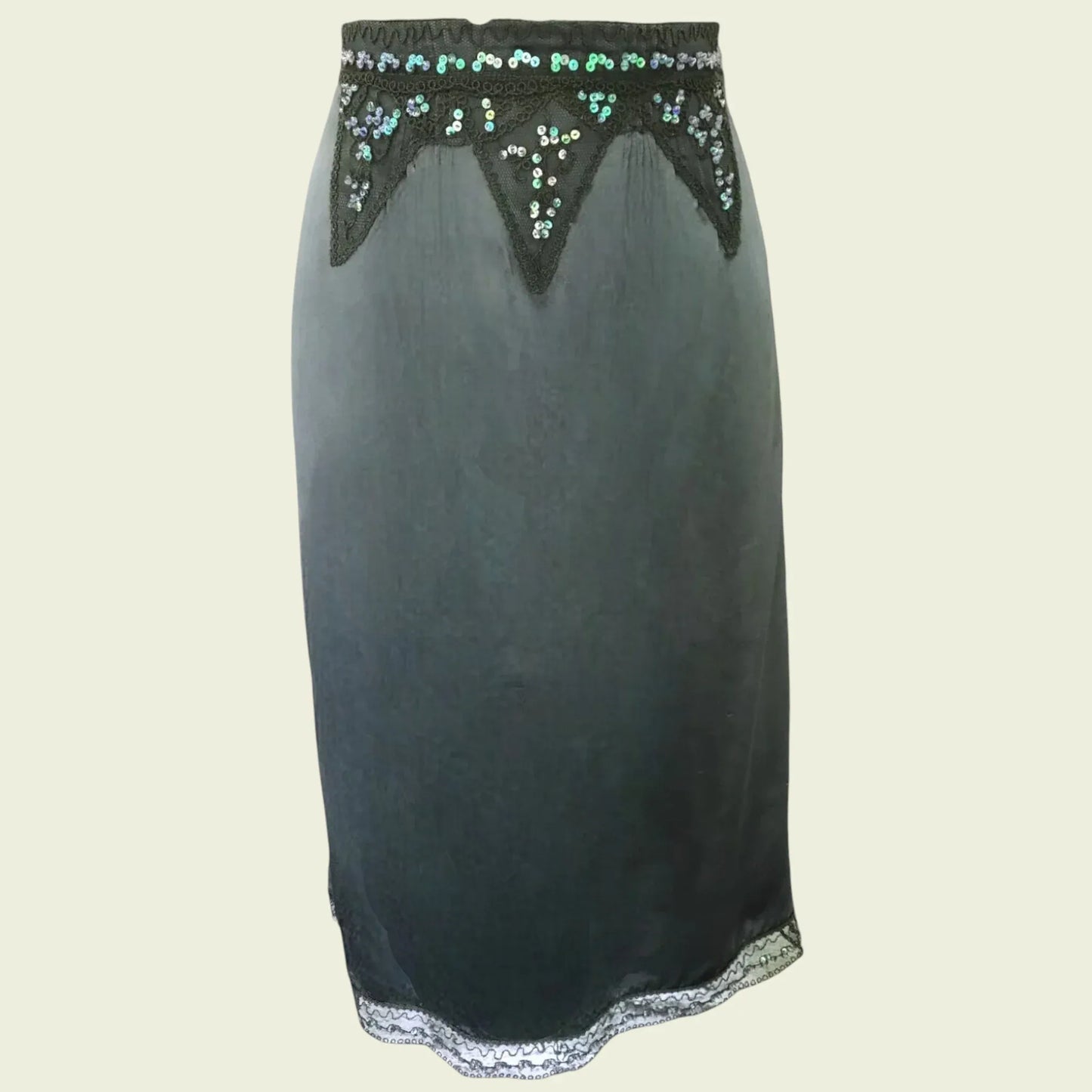 L.K. Bennett Green Silk Beaded & Sequin Skirt UK 10 US 6 EU 38 - Timelessfashions