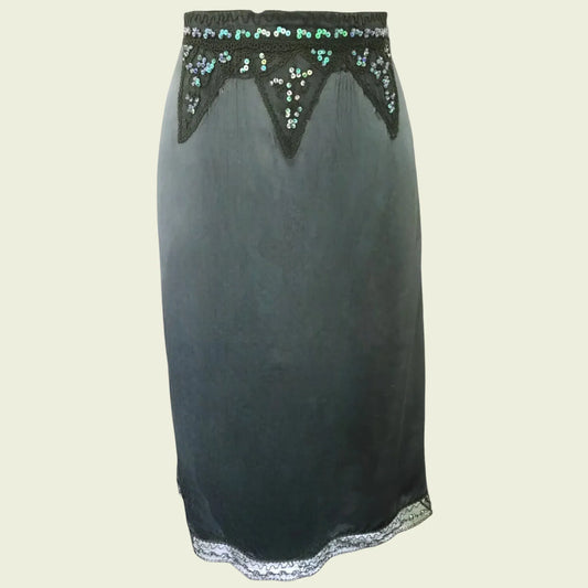 L.K. Bennett Green Silk Beaded & Sequin Skirt UK 10 US 6 EU 38 - Timelessfashions