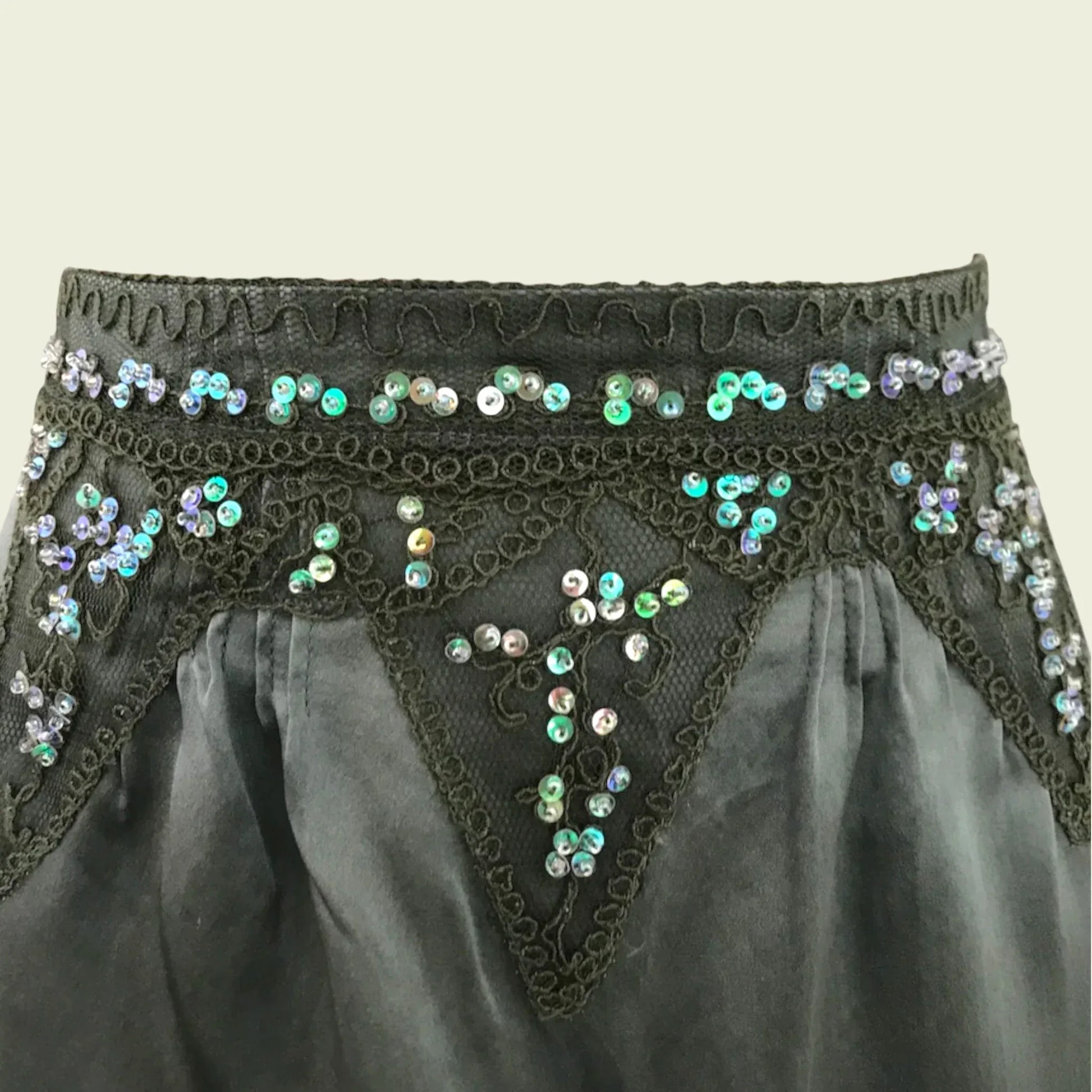 L.K. Bennett Green Silk Beaded & Sequin Skirt UK 10 US 6 EU 38 - Timelessfashions
