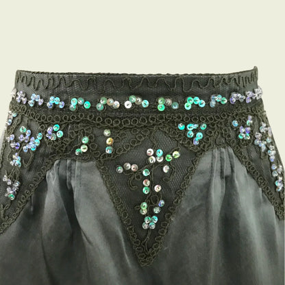 L.K. Bennett Green Silk Beaded & Sequin Skirt UK 10 US 6 EU 38 - Timelessfashions