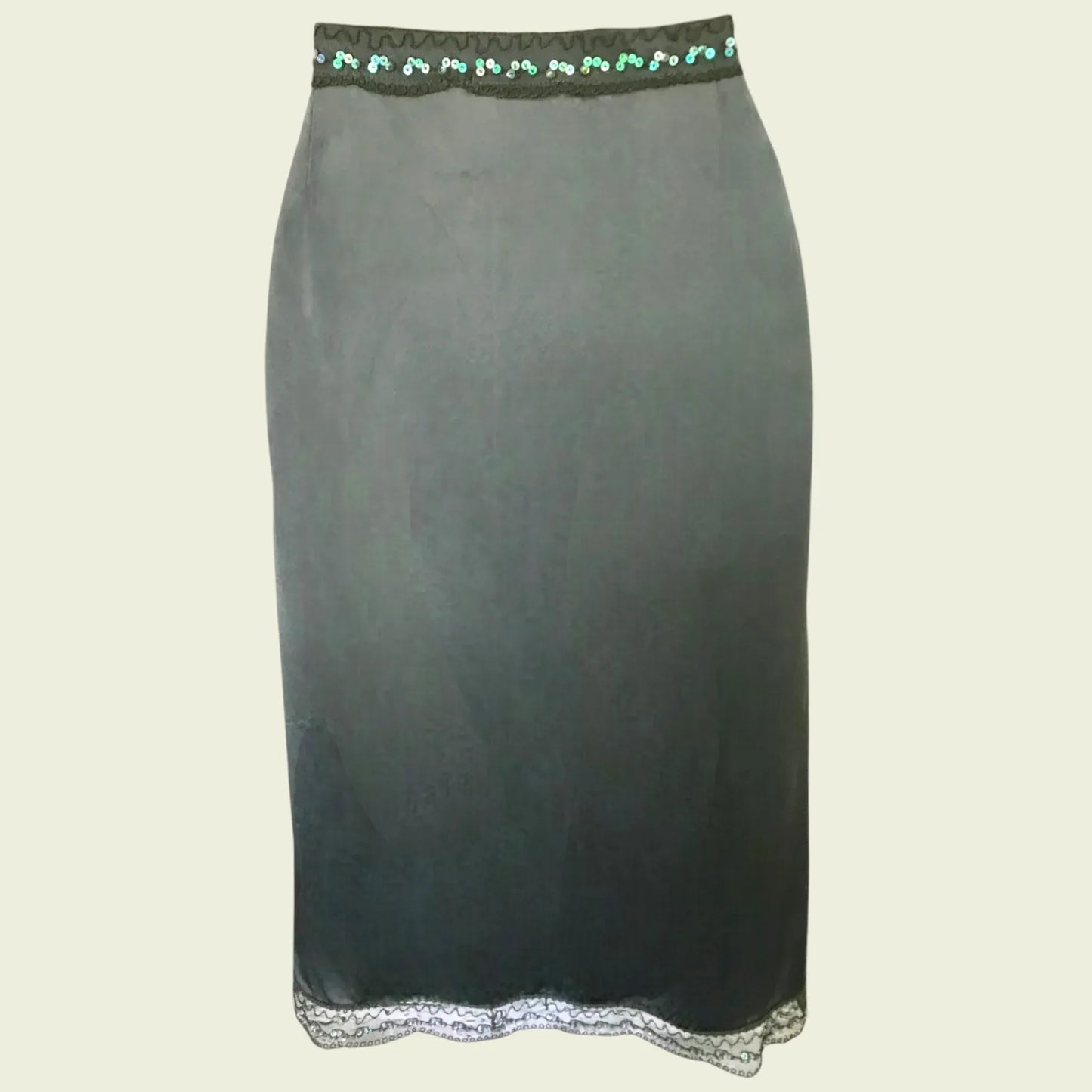 L.K. Bennett Green Silk Beaded & Sequin Skirt UK 10 US 6 EU 38 - Timelessfashions