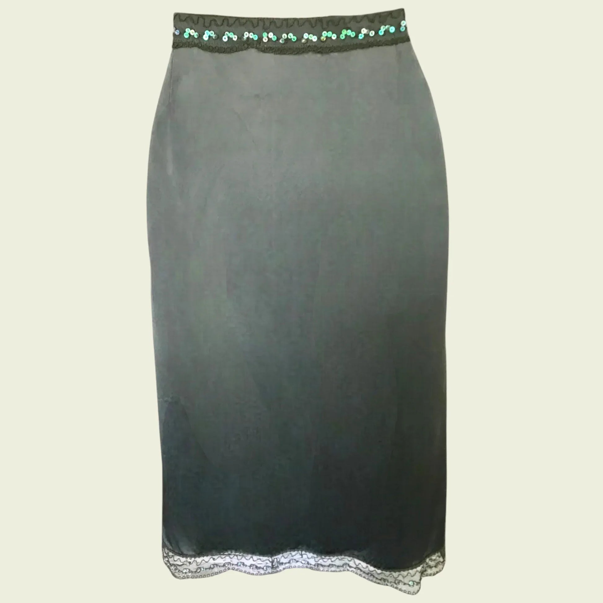 L.K. Bennett Green Silk Beaded & Sequin Skirt UK 10 US 6 EU 38 - Timelessfashions