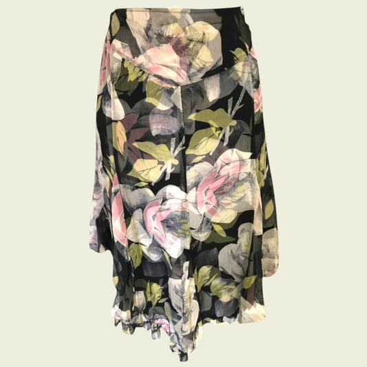 Karen Millen floral asymmetrical skirt on beige background