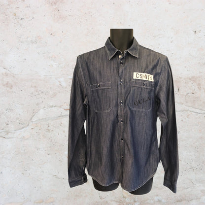 Quba & Co Mid Blue Men's Chambray Long Sleeve Shirt Medium Timeless Fashions