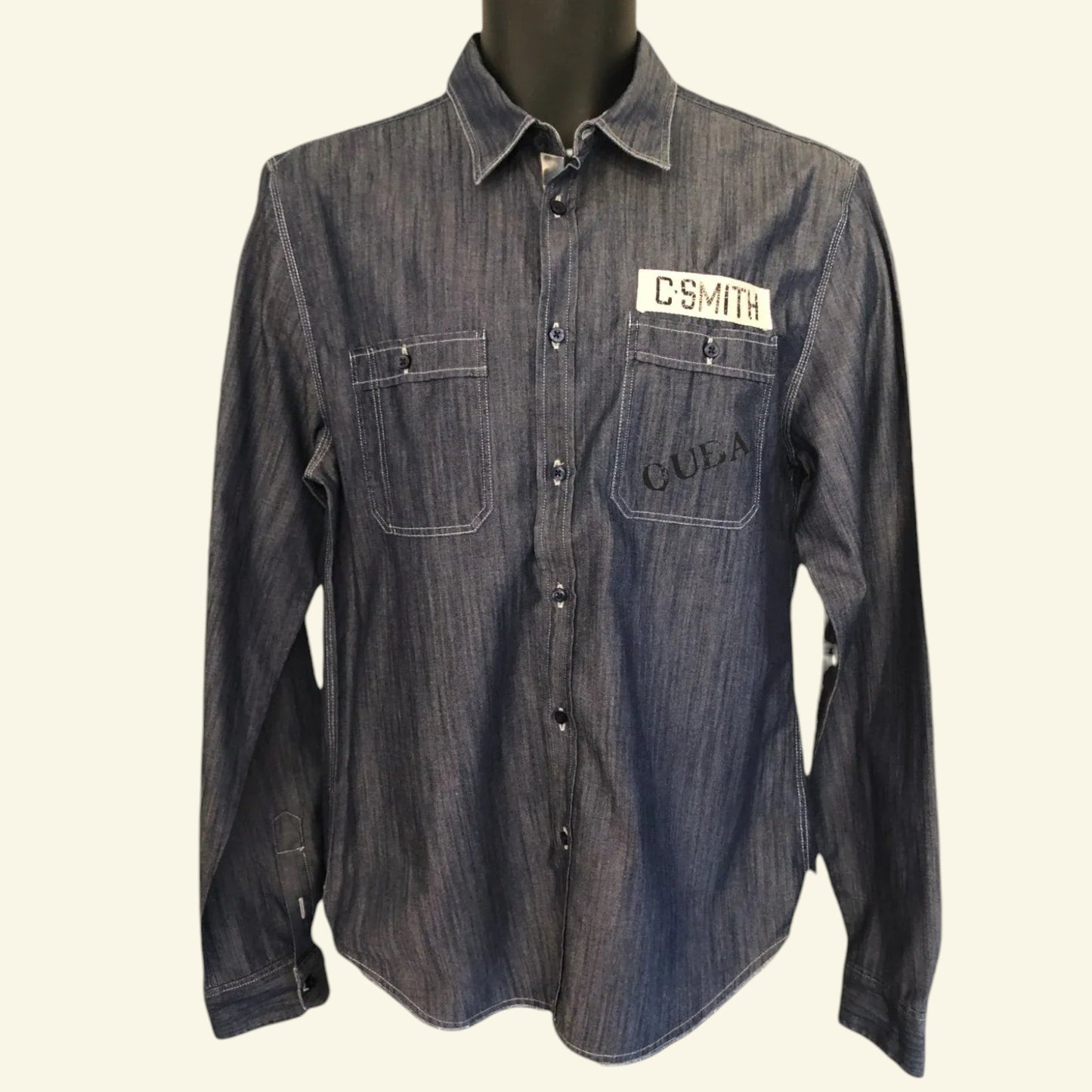 Quba & Co Mid Blue Men's Chambray Long Sleeve Shirt Medium - Timelessfashions