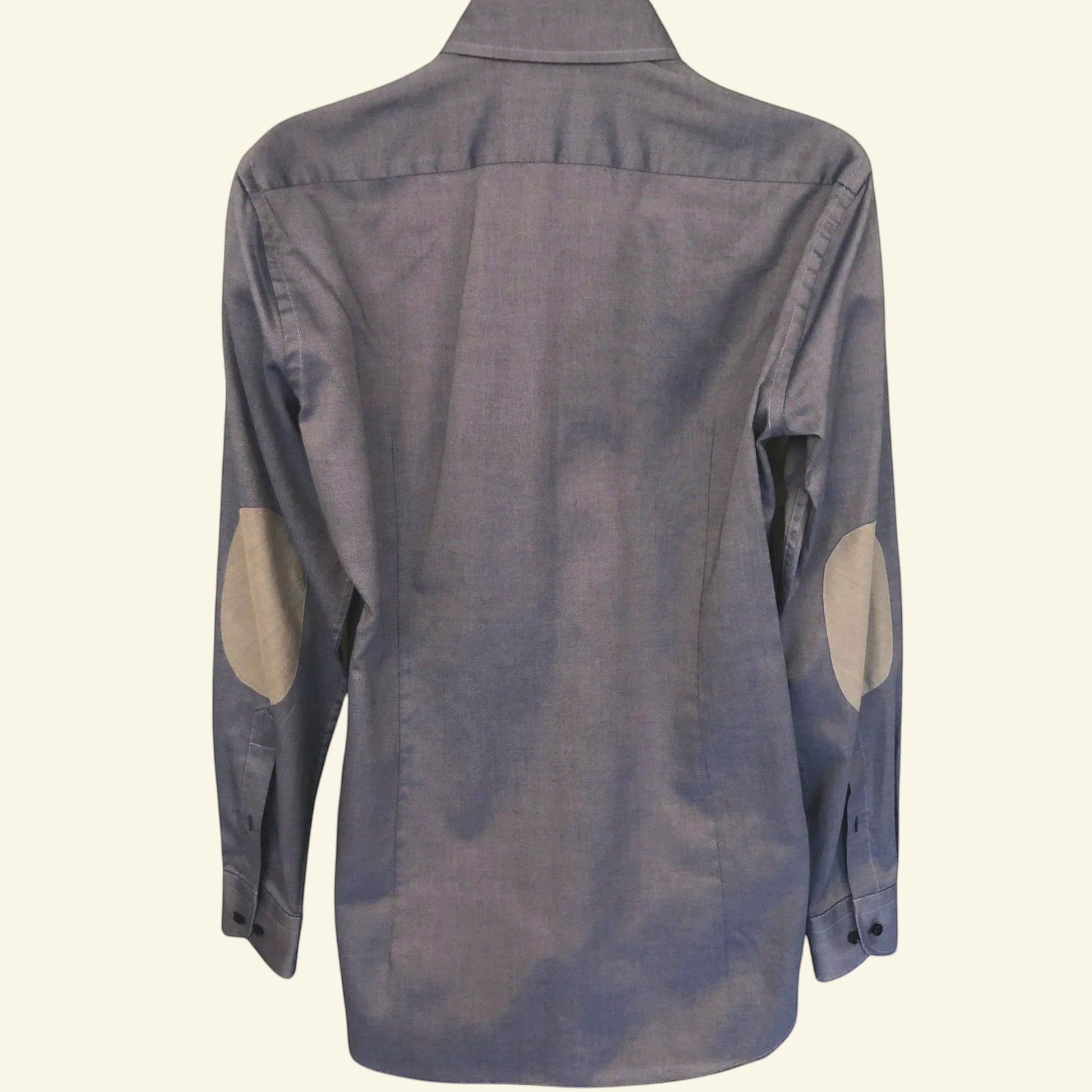 Tommy Hilfiger Men's Mid Blue Elbow Patch Long Sleeve Shirt Size 40 15 3/4" - Timelessfashions