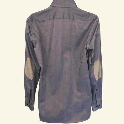 Tommy Hilfiger Men's Mid Blue Elbow Patch Long Sleeve Shirt Size 40 15 3/4" - Timelessfashions