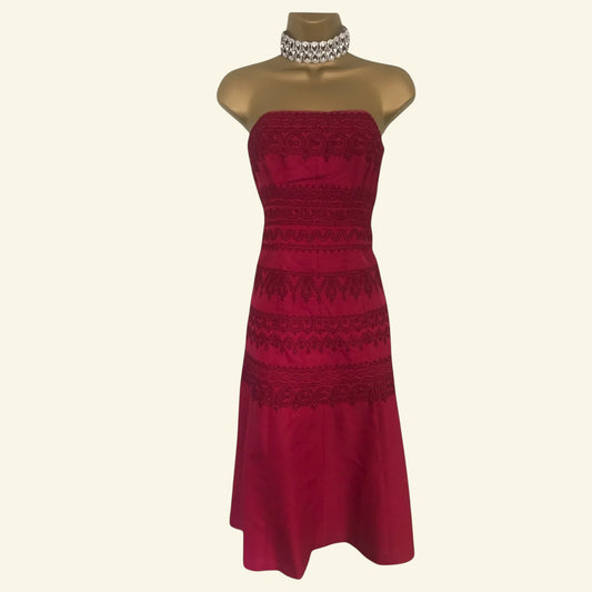 Coast Red Silk & Cotton Embroidered Dress UK 12 US 8 EU 40 - Timelessfashions