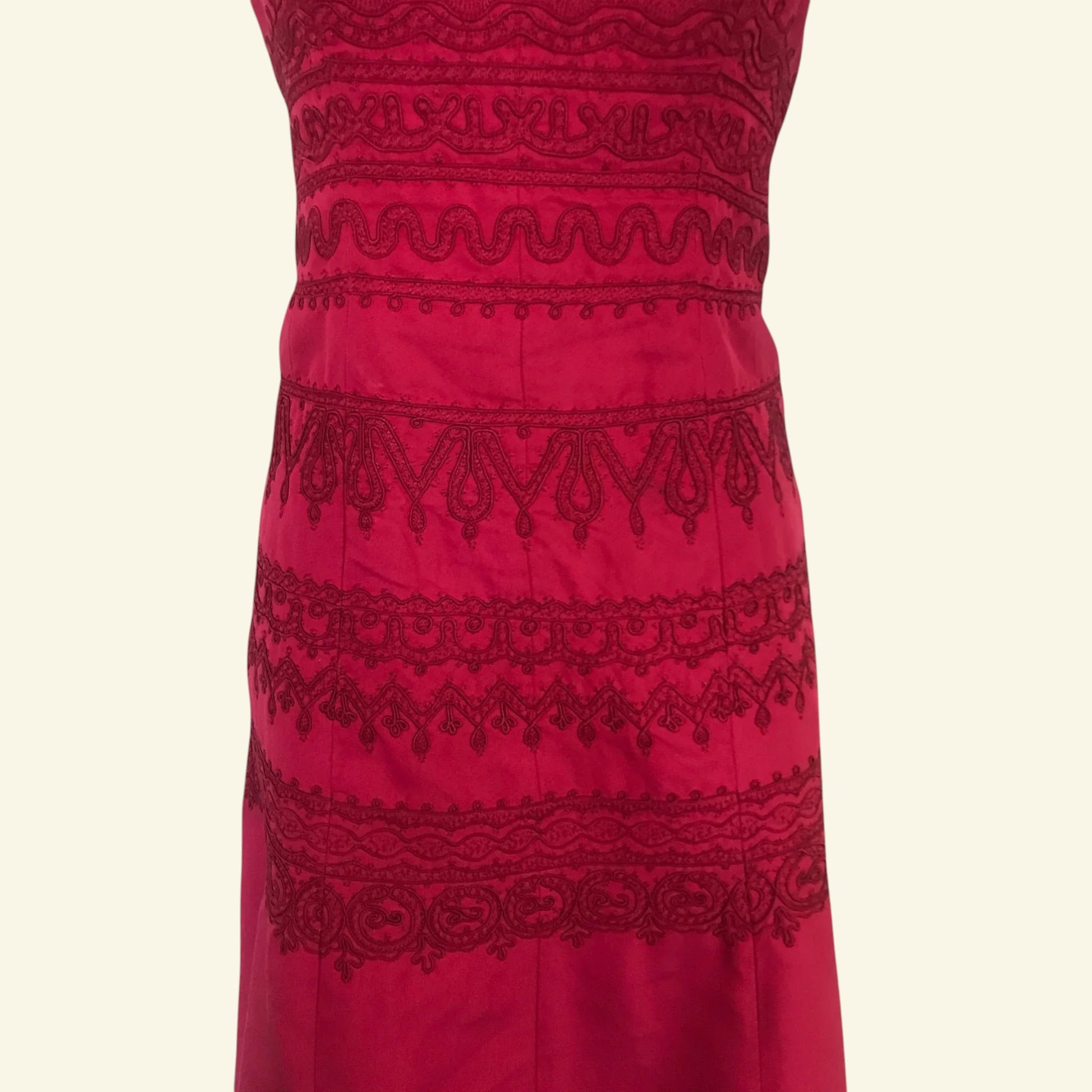 Coast Red Silk & Cotton Embroidered Dress UK 12 US 8 EU 40 - Timelessfashions