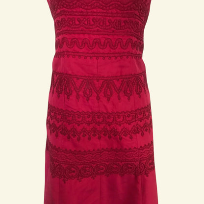 Coast Red Silk & Cotton Embroidered Dress UK 12 US 8 EU 40 - Timelessfashions