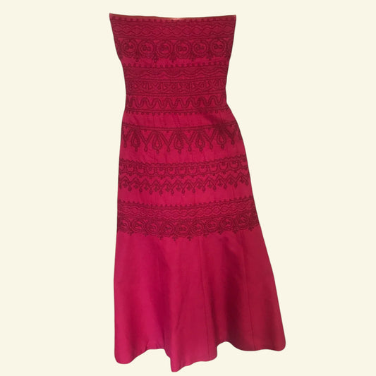 Coast Red Silk & Cotton Embroidered Dress UK 12 US 8 EU 40 - Timelessfashions