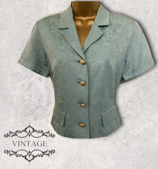 Monsoon Vintage Aqua Green Linen Silk Short Sleeved Top UK 10 US 6 EU 38 Timeless Fashions