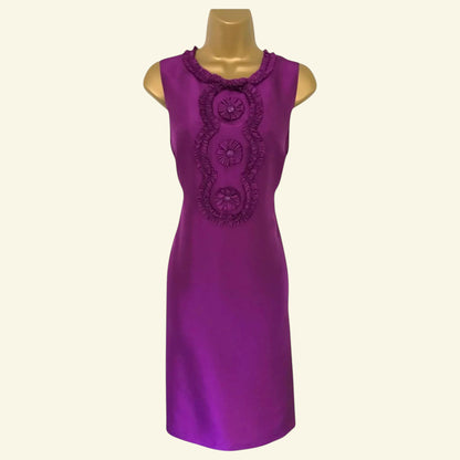 Phase Eight Women's Fuchsia Pink Silk Rosette Ruffle Pencil Dress UK 12 US 8 EU 40 - Timelessfashions