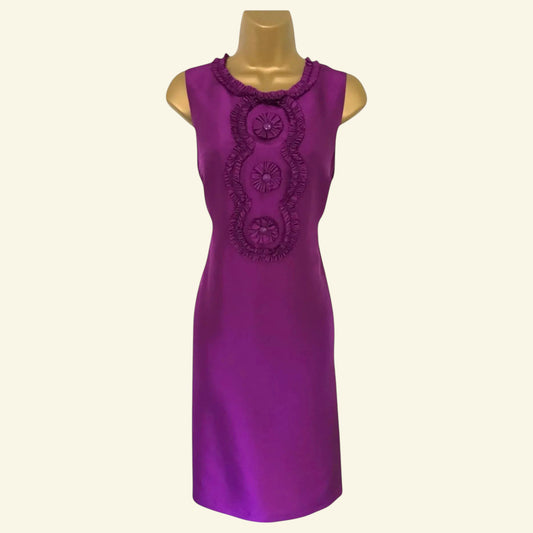 Phase Eight Women's Fuchsia Pink Silk Rosette Ruffle Pencil Dress UK 12 US 8 EU 40 - Timelessfashions