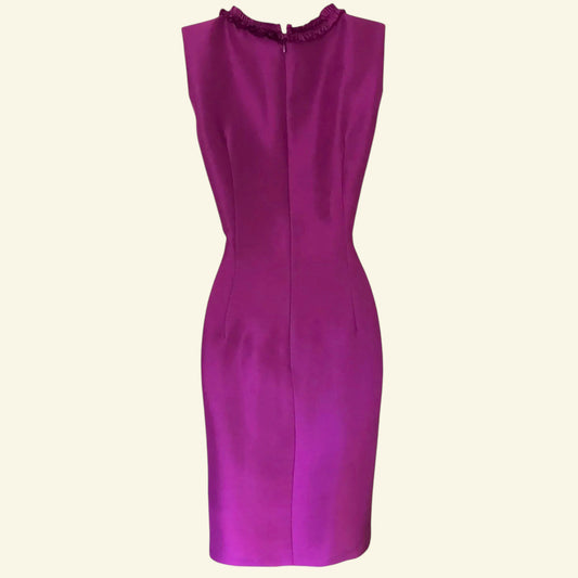 Phase Eight Women's Fuchsia Pink Silk Rosette Ruffle Pencil Dress UK 12 US 8 EU 40 - Timelessfashions