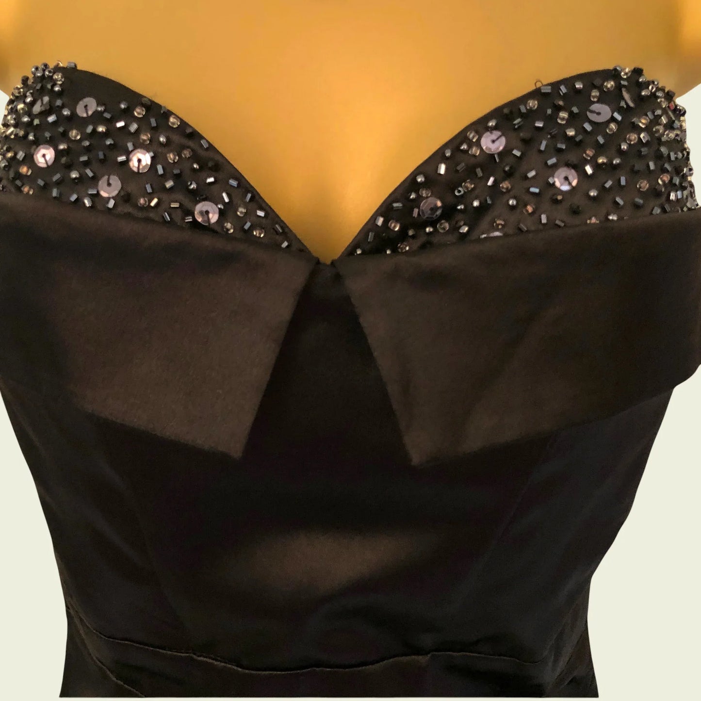 Lipsy Black Satin Strapless Beaded Bust Pencil Dress UK 10 US 6 EU 38 - Timelessfashions