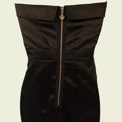 Lipsy Black Satin Strapless Beaded Bust Pencil Dress UK 10 US 6 EU 38 - Timelessfashions