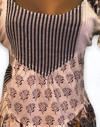 S'Nob Cream Floral Cotton Smock Top UK 12 US 8 EU 40 Timeless Fashions