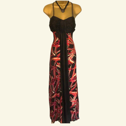 Monsoon Brown, Pink & Red Long Silk Mix Cocktail Dress UK 10 US 6 EU 38 - Timelessfashions