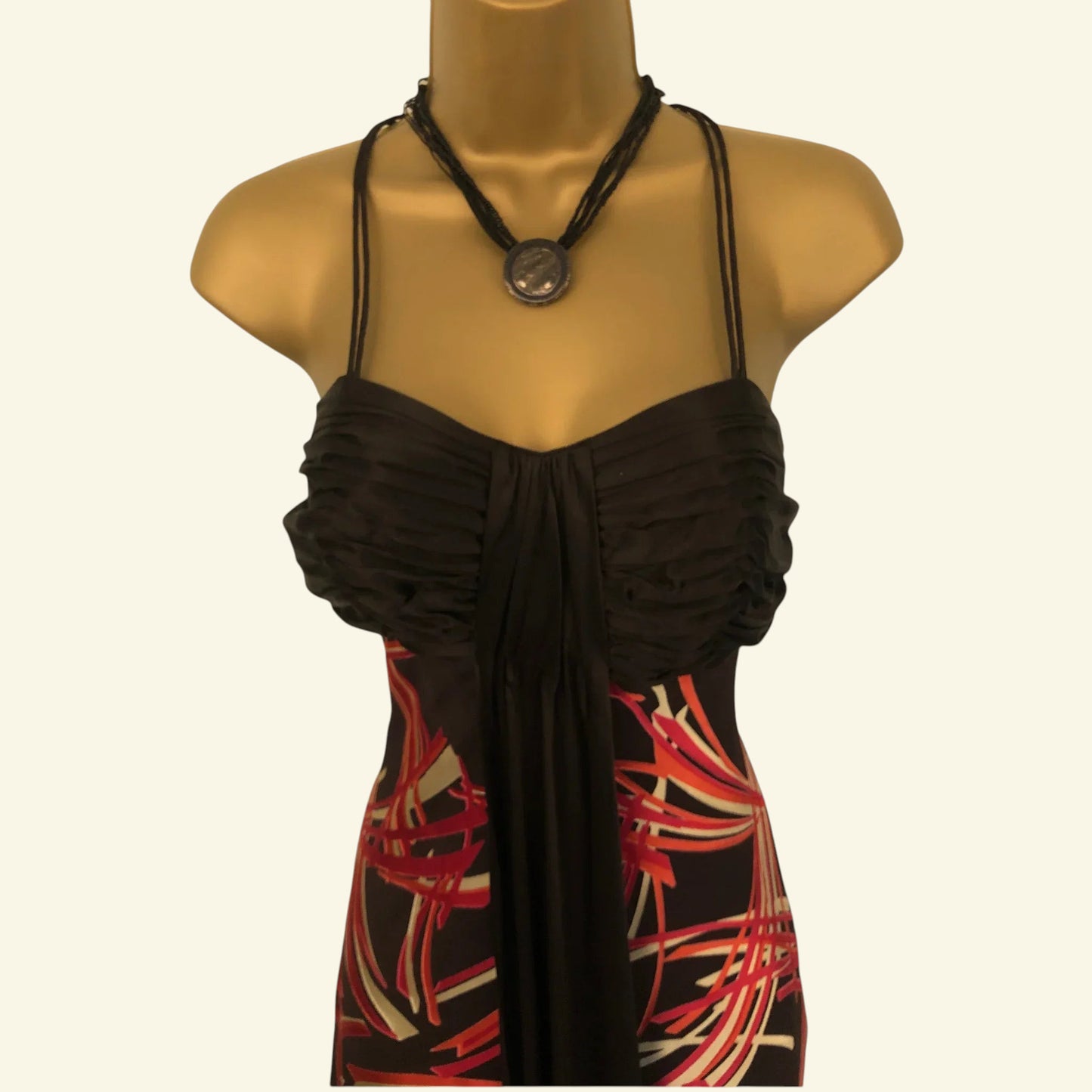 Monsoon Brown, Pink & Red Long Silk Mix Cocktail Dress UK 10 US 6 EU 38 - Timelessfashions