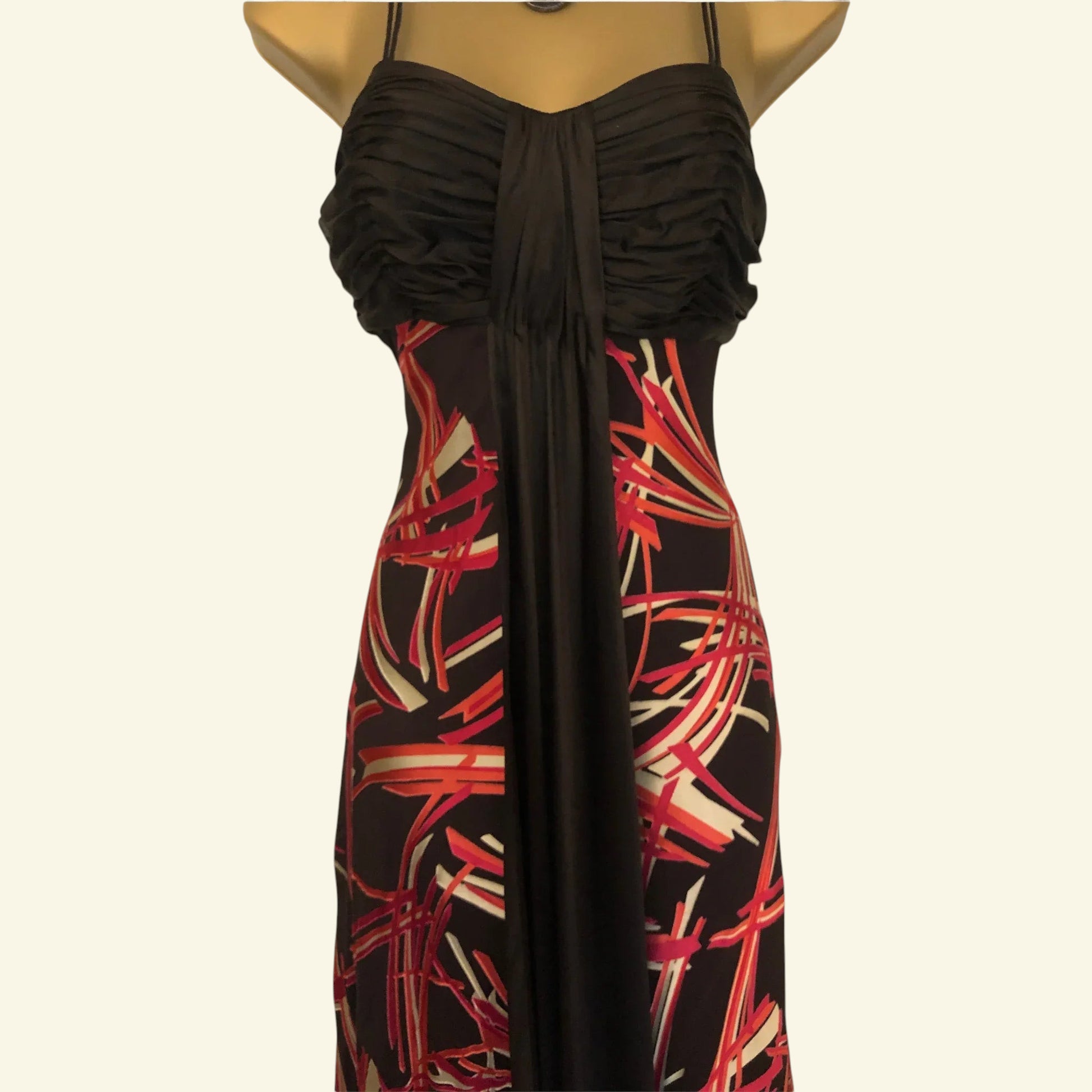 Monsoon Brown, Pink & Red Long Silk Mix Cocktail Dress UK 10 US 6 EU 38 - Timelessfashions