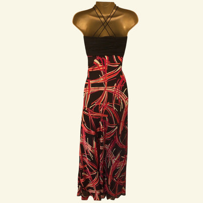 Monsoon Brown, Pink & Red Long Silk Mix Cocktail Dress UK 10 US 6 EU 38 - Timelessfashions