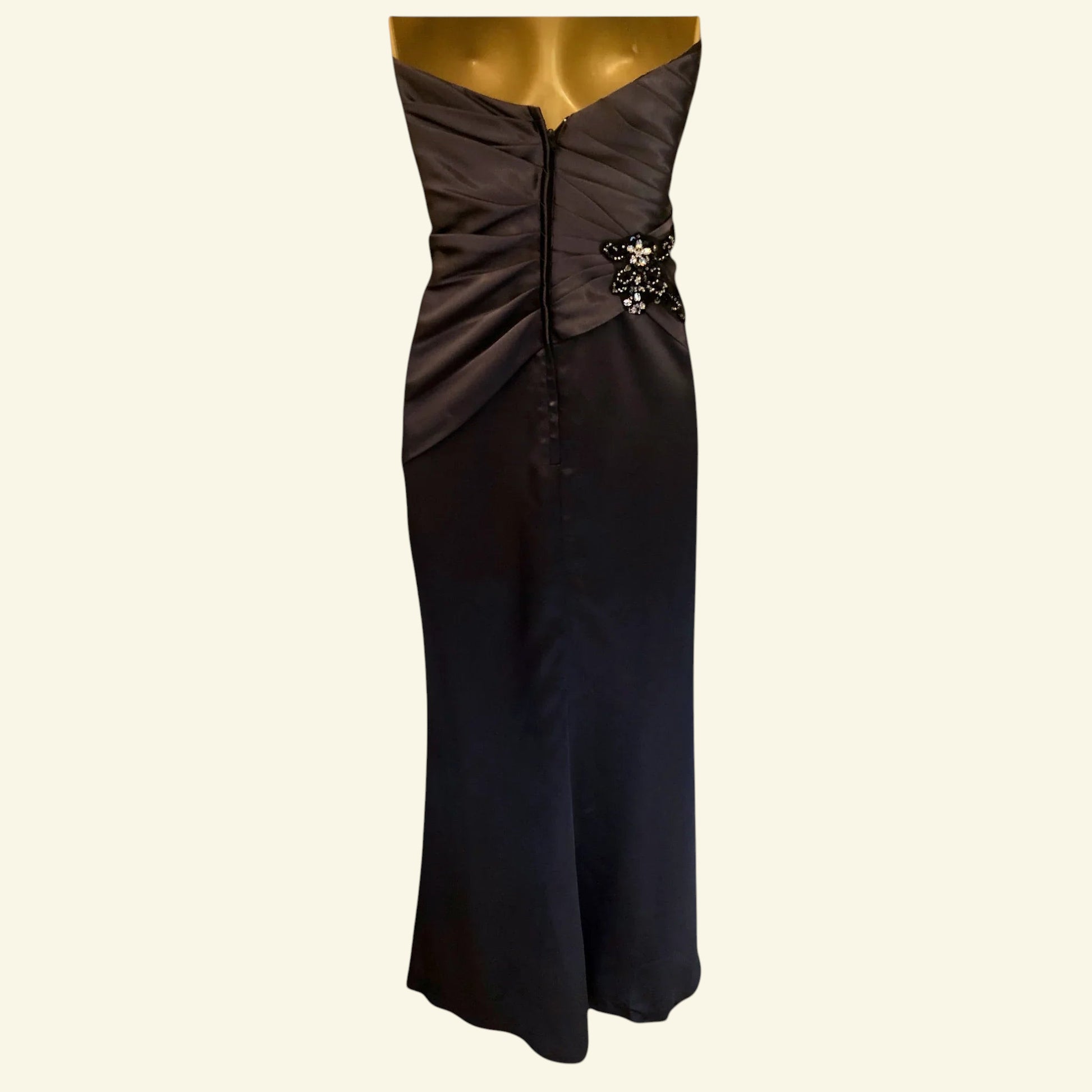 Hilary Morgan Slate Grey Satin Maxi Dress Prom, Bridesmaid UK 6 US 2 EU 34 - Timelessfashions