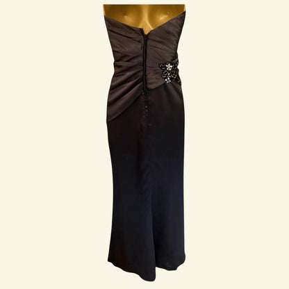 Hilary Morgan Slate Grey Satin Maxi Dress Prom, Bridesmaid UK 6 US 2 EU 34 - Timelessfashions