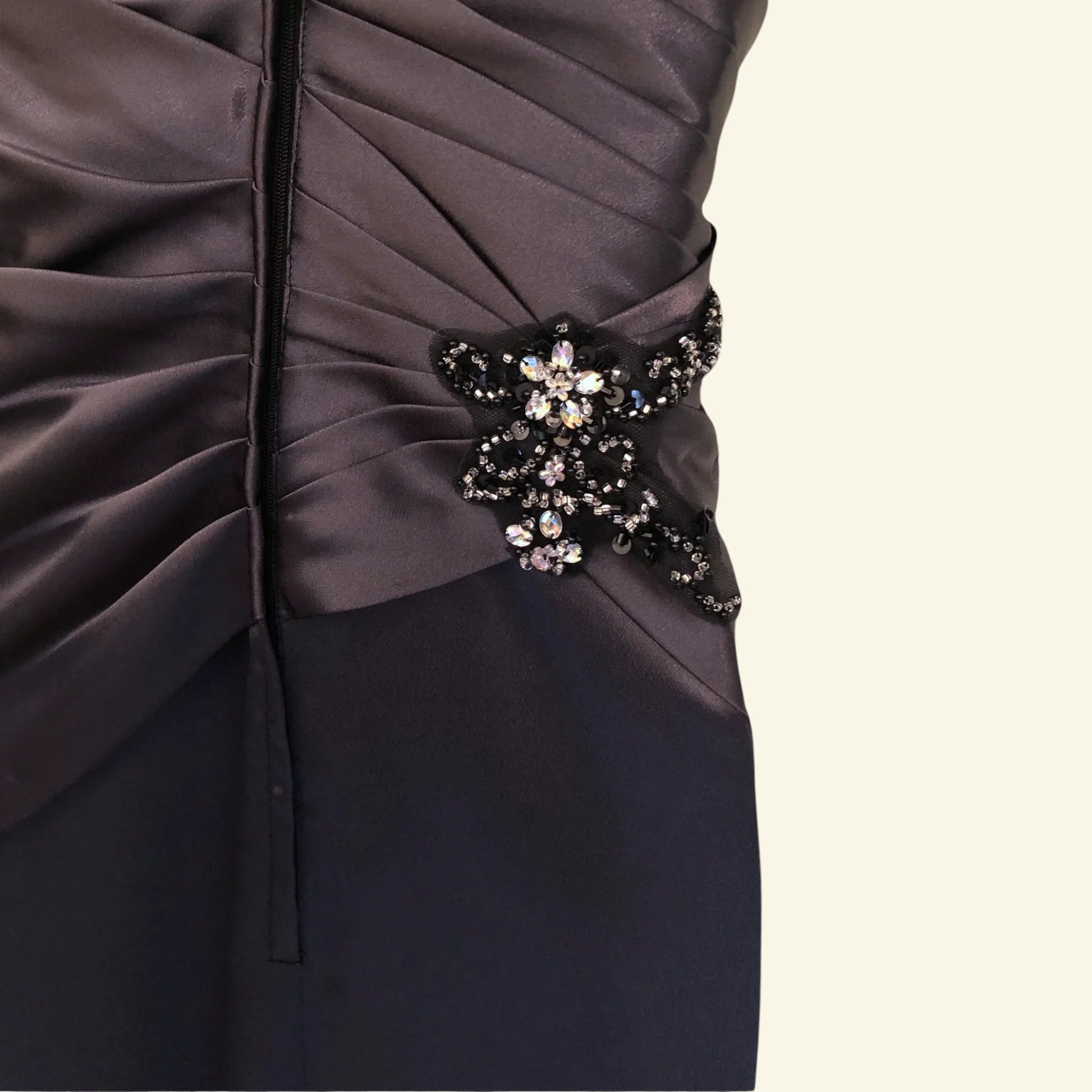 Hilary Morgan Slate Grey Satin Maxi Dress Prom, Bridesmaid UK 6 US 2 EU 34 - Timelessfashions