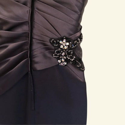 Hilary Morgan Slate Grey Satin Maxi Dress Prom, Bridesmaid UK 6 US 2 EU 34 - Timelessfashions