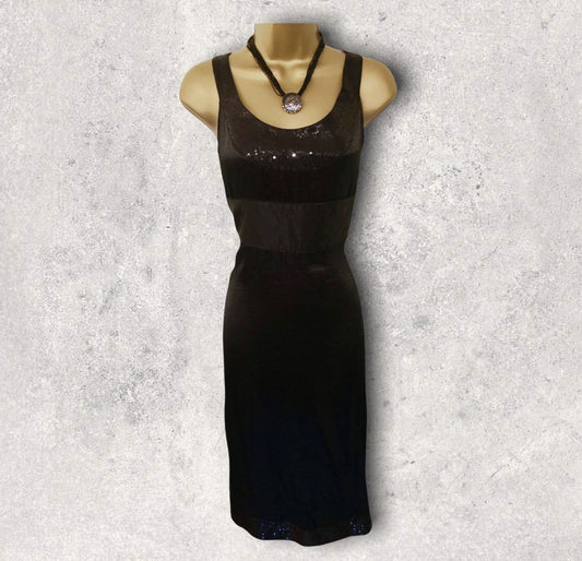 Monsoon Black Silky Sequin Sleeveless Dress, Party, Evening UK 8 US 4 EU 36 Timeless Fashions