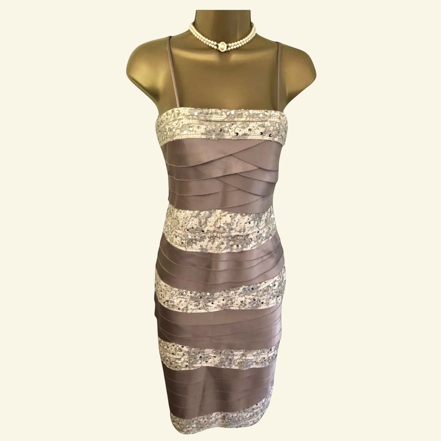 Phase Eight Champagne Kate Sleeveless Layered Lace Dress UK 8 US 4 EU 36 - Timelessfashions