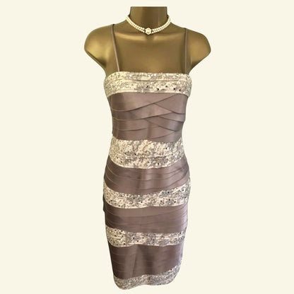 Phase Eight Champagne Kate Sleeveless Layered Lace Dress UK 8 US 4 EU 36 - Timelessfashions